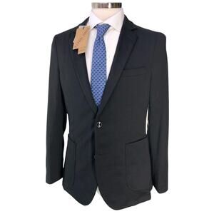 PJ PAUL JONES Blazer Mens S Slim Fit Patch Pocket Jacket Modern Two Button Black